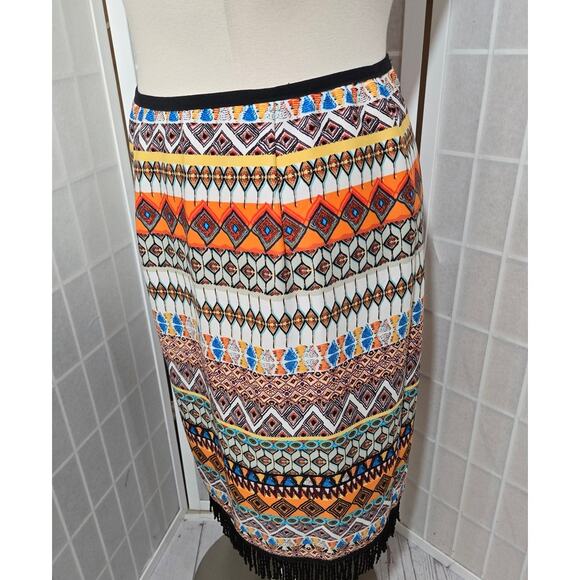 Ashley Stewart Women Career Aztec Print Pencil Trim Fringe Skirt Plus Size: 16 - Picture 3 of 6